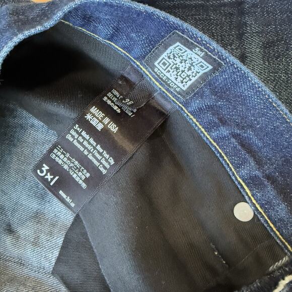 3x1 Selvedge Jeans 36 Blue Dark Wash Minimalist Workwear Straight Made in USA - Picture 7 of 10